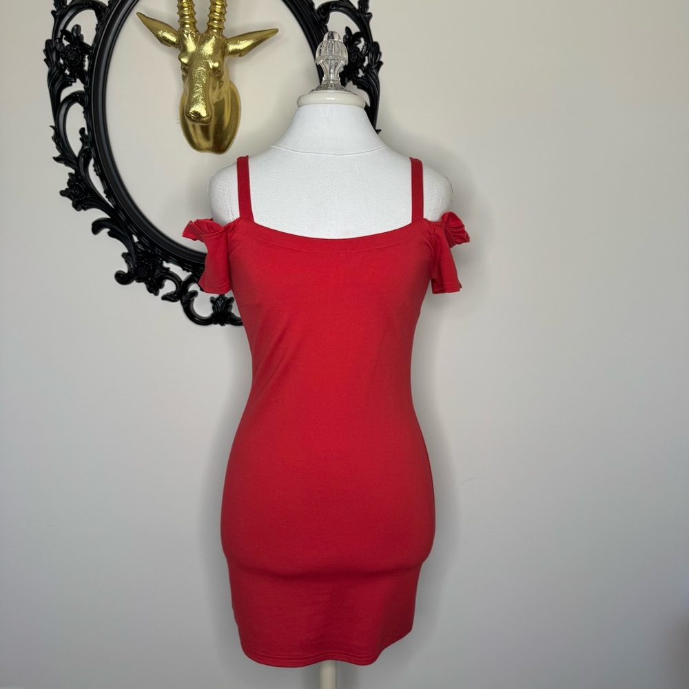 Black Swan Red Dress with Straps and Ruffle Sleeves